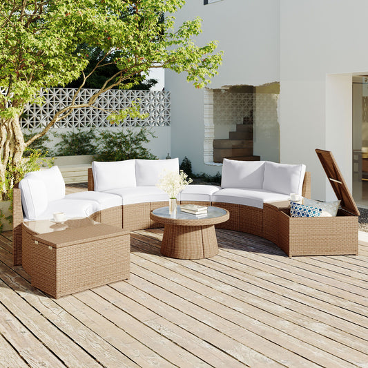 10 Piece Outdoor Sectional Half Round Patio Rattan Sofa Set