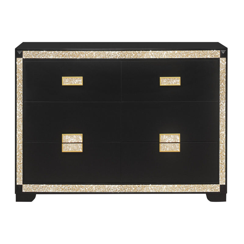 Lively - Dresser With Glitter Detail And Thick Bar Handle Hardware - Black