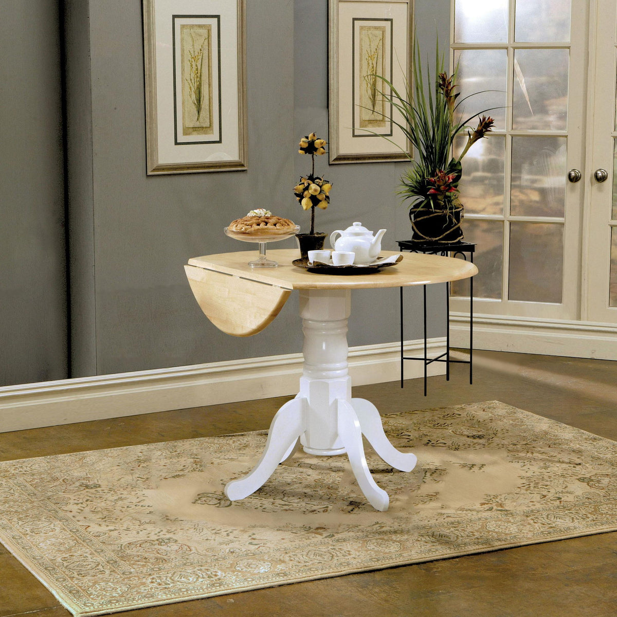 Allison Round 40-inch Drop Leaf Extension Dining Table White