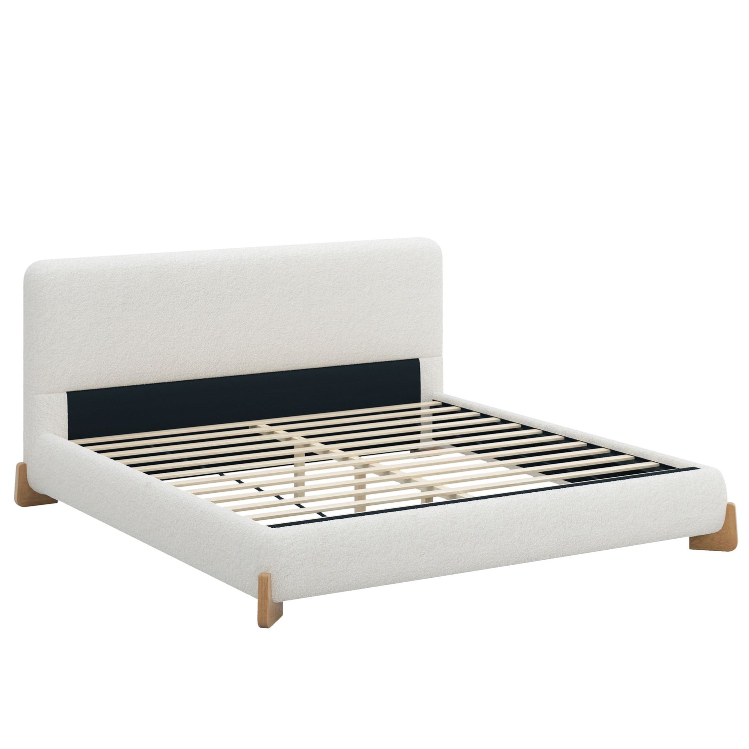 Elegant Boucle Upholstered Bed With Solid Wood Feet