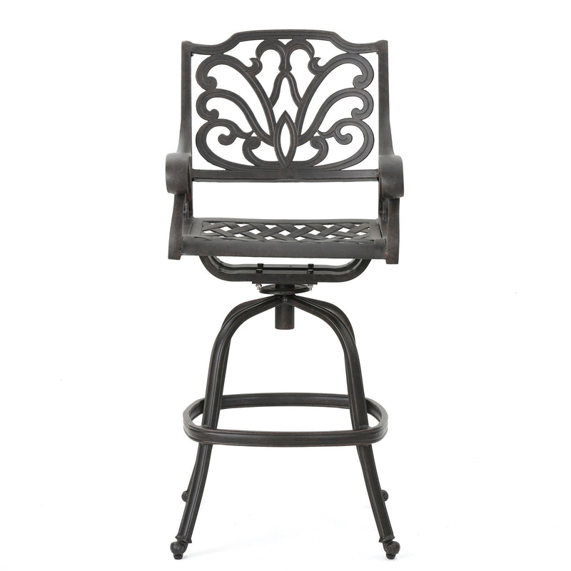 Outdoor Cast Aluminum Swivel Bar Stool With Scrolled Arms - Bronze
