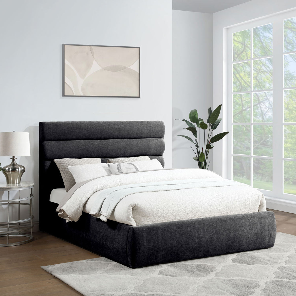 Adam - Chenille Fabric Bed With 52" Headboard