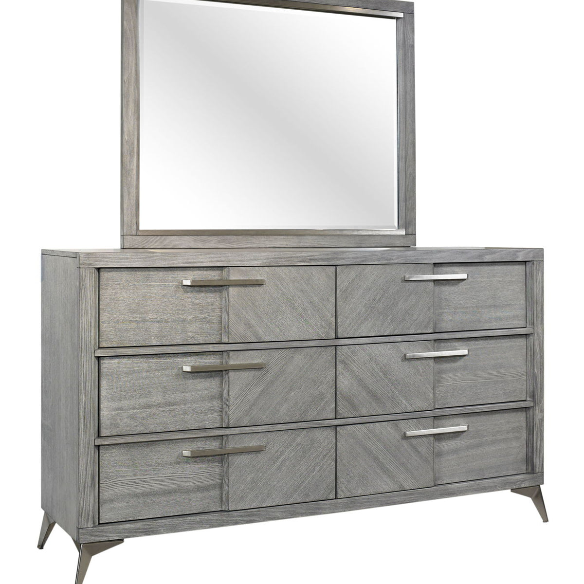 6 Drawer Dresser Book Matched Veneers - Gray