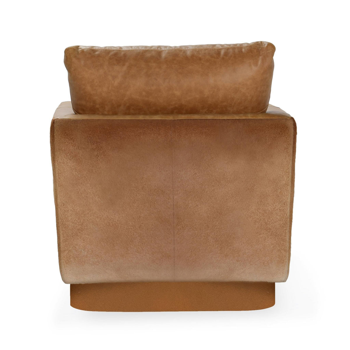Brown leather accent chair with rounded arms and backrest