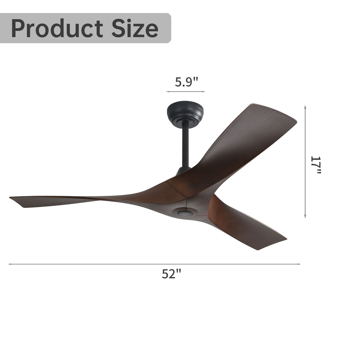 52-inch ceiling fan with three dark blades and black ceiling mount