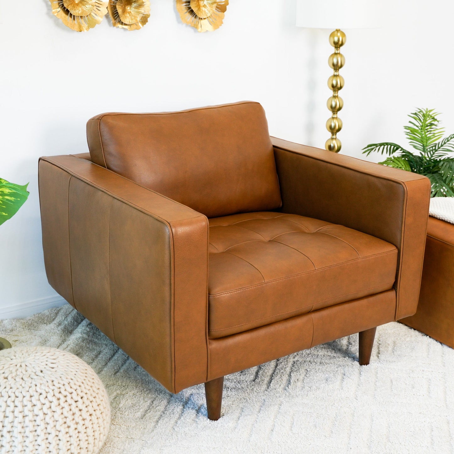 Catherine - Leather Lounge Chair Leather - Brown / Tan