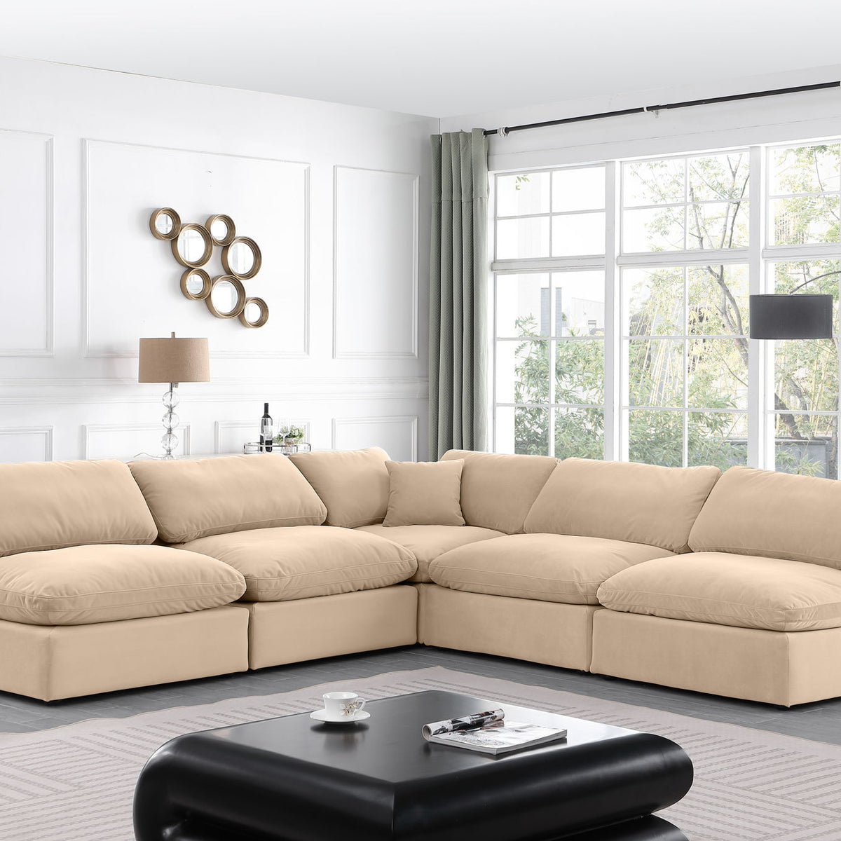 Comfy - 5 Piece Velvet Modular Corner Armless Sectional