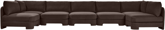 Dark brown velvet performance fabric U-shaped armless sectional with deep cushioned seats.