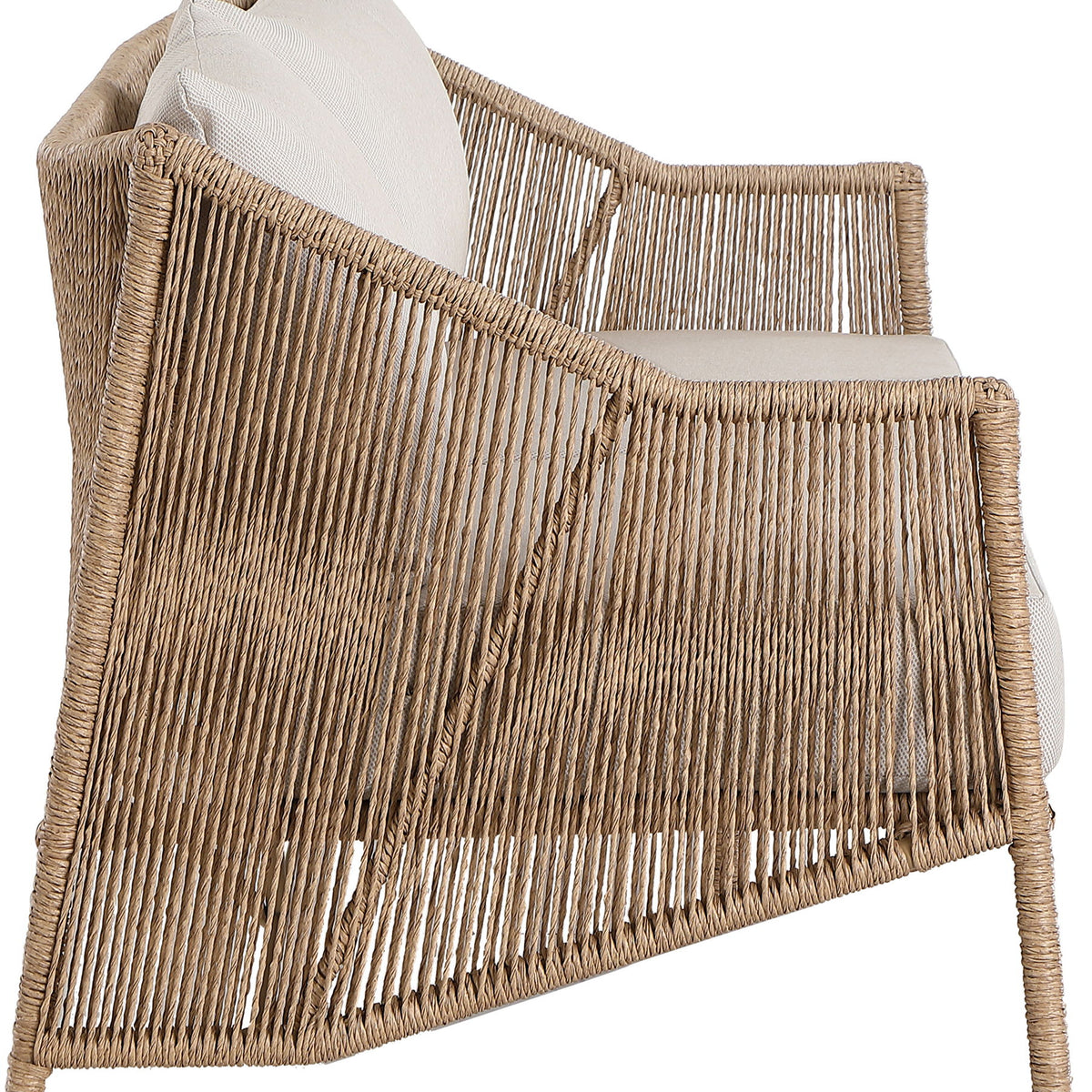 Coastline - Olefin Water Resistant Fabric And Wicker Outdoor Patio Loveseat - Beige