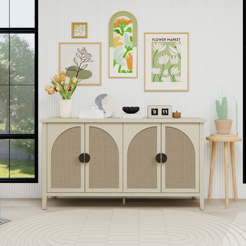 Rattan 4 Door Cabinet, Suitable For Bedroom - Natural