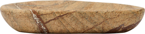 Beige marble bowl with curved rim and warm brown veining, shallow dish.