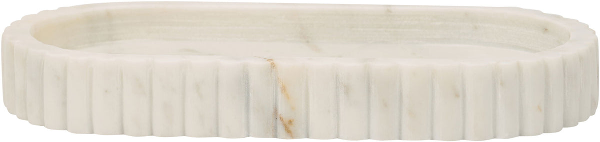 White genuine marble tray with textured rim and ridged sides