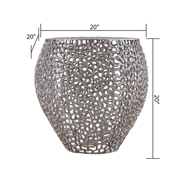 Silver openwork side table, 20 inches wide and 20 inches high