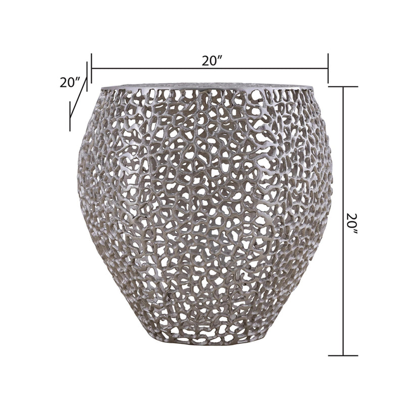 Silver openwork side table, 20 inches wide and 20 inches high