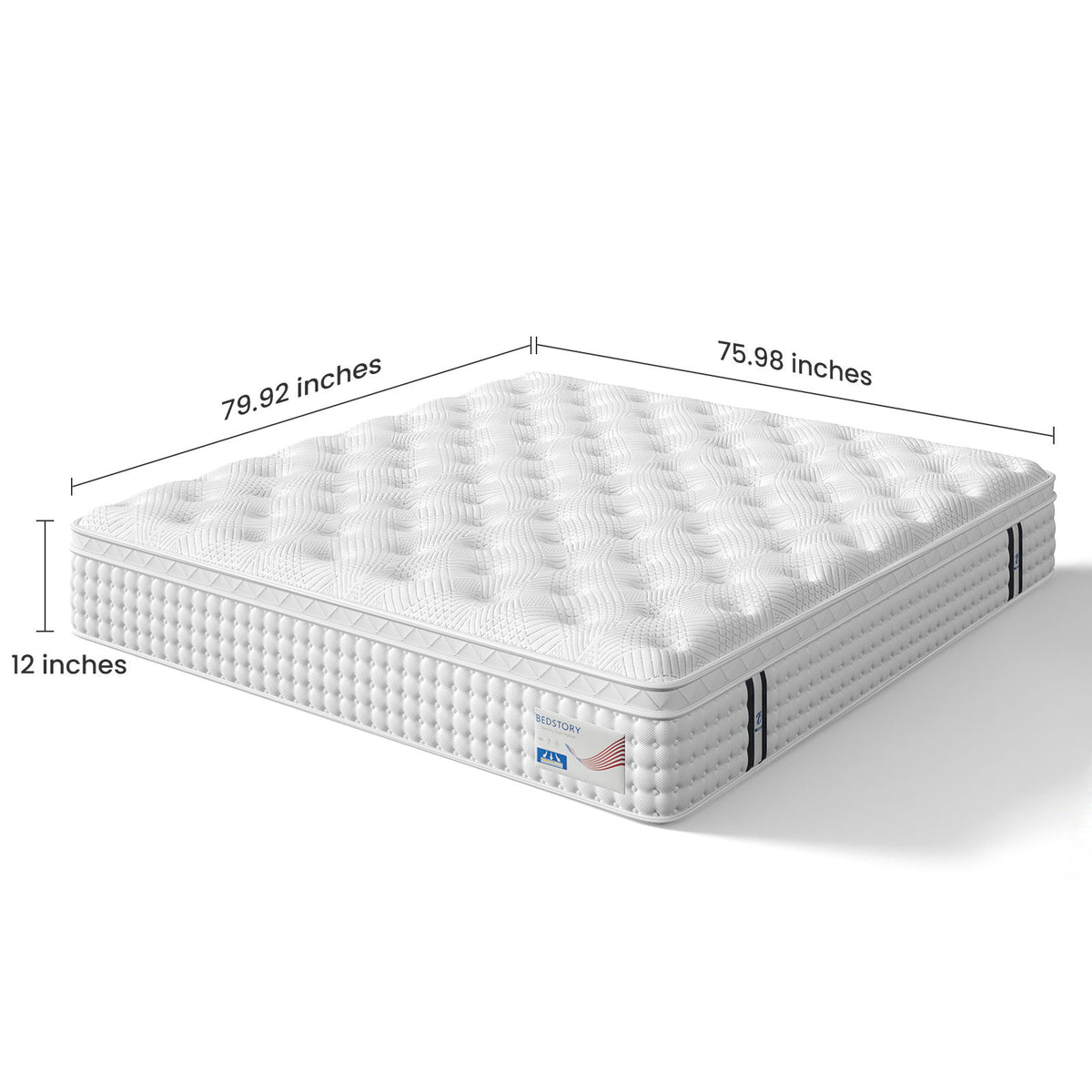 12" King Hybrid Mattress, Memory Foam & Pocket Spring Bed, Medium Firm Comfort, Spine Support, Quiet & Breathable - White