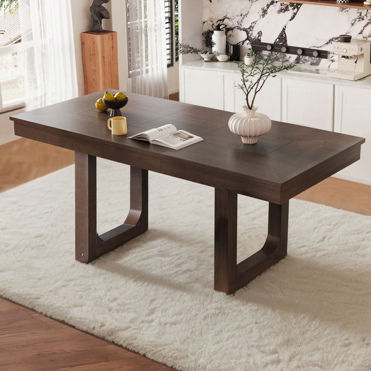 Farmhouse Wooden Kitchen Table With Removable Leaf