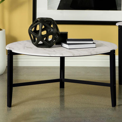 Tandi - Round Faux Marble Coffee Table - White And Black