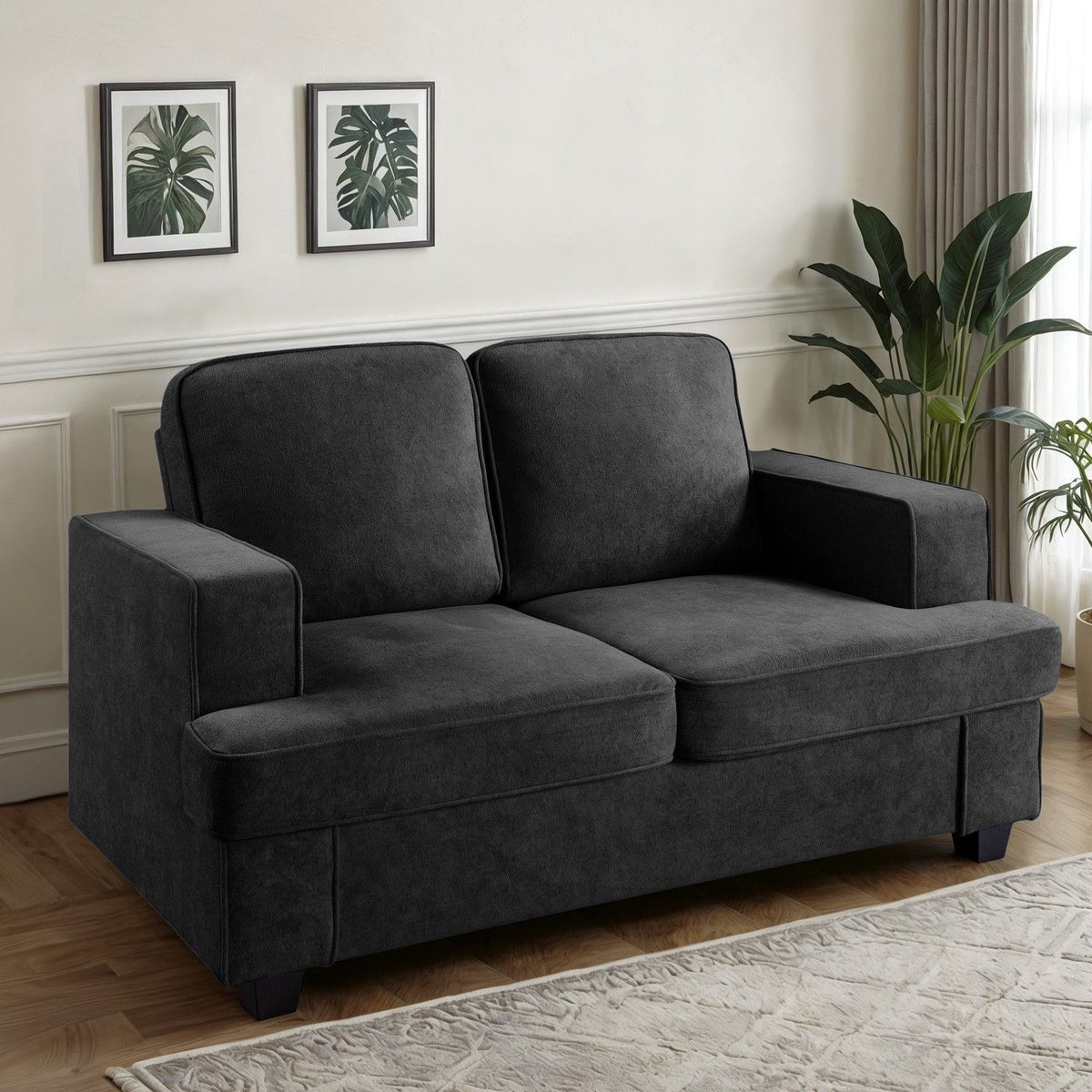 Modern Loveseat, Comfortable 2 Seater Couch With Deep Seating, Loose Back Cushions, Wide Arms