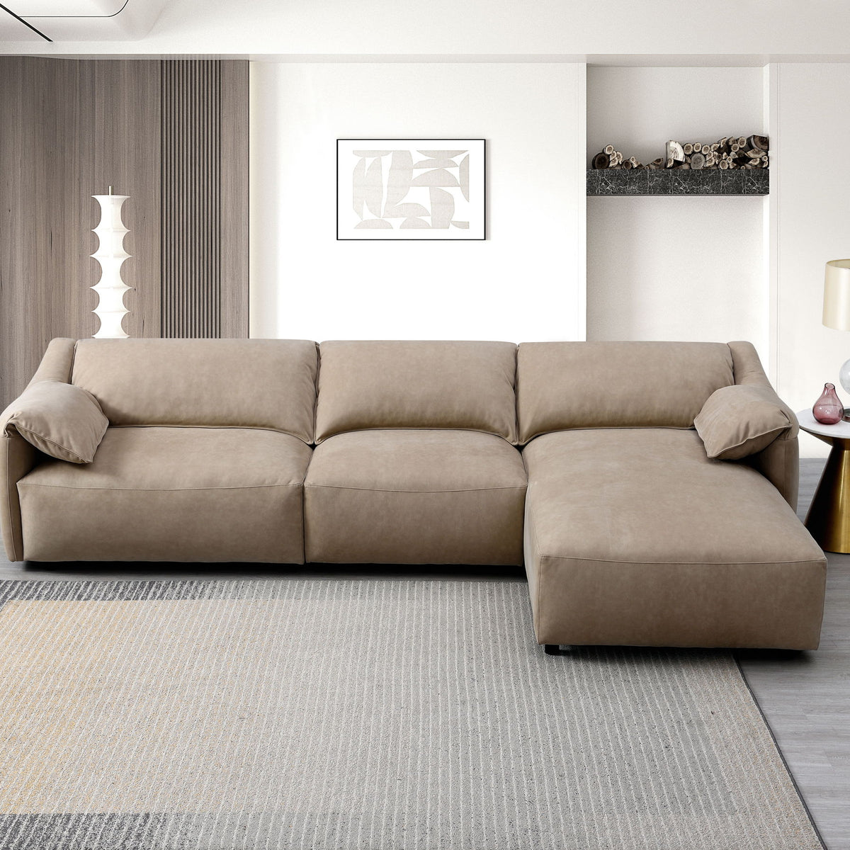 Veata - Suede Sectional Sofa With Right Hand Facing Chaise - Light Brown
