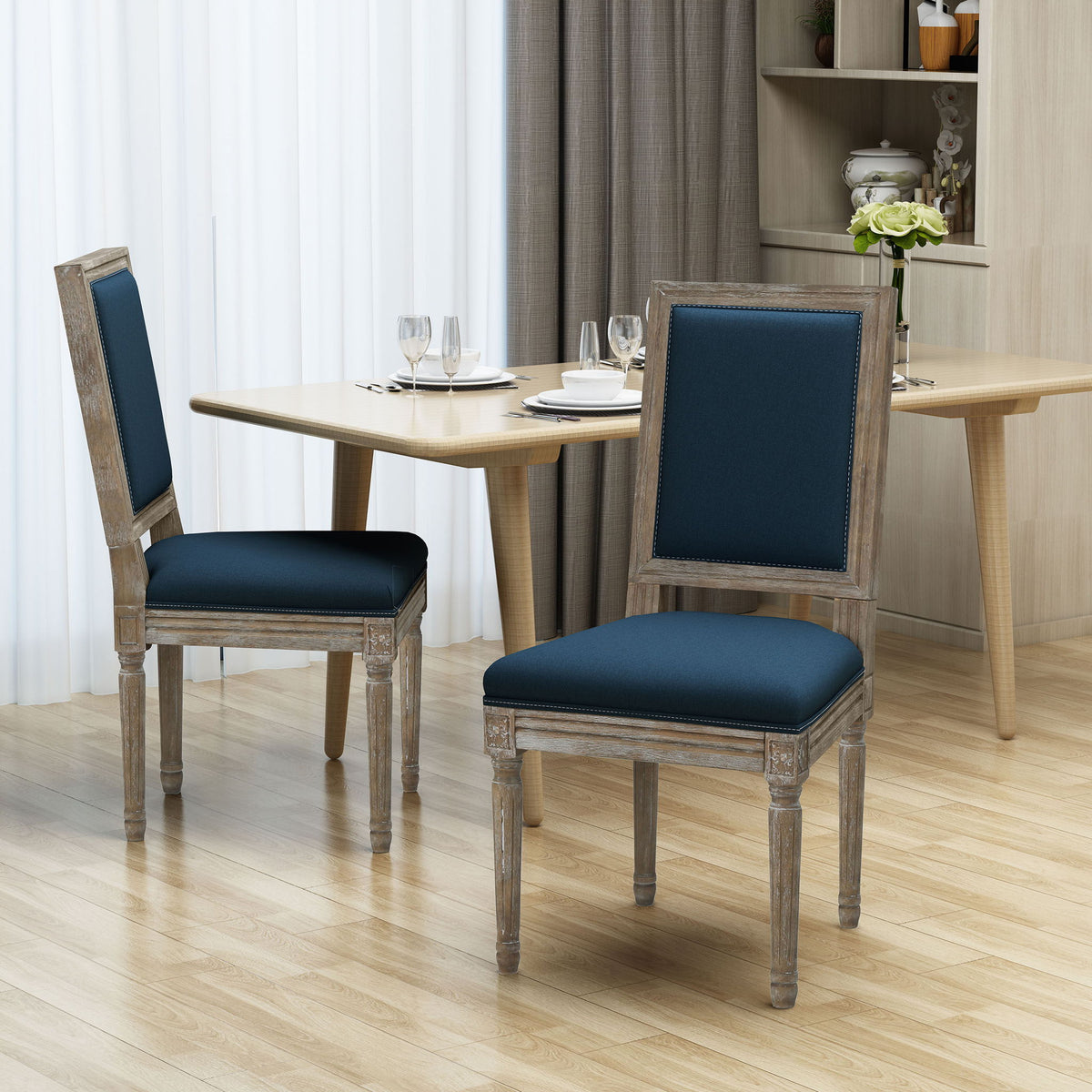 Traditional Style Dining Chair Set With Fabric Upholstery