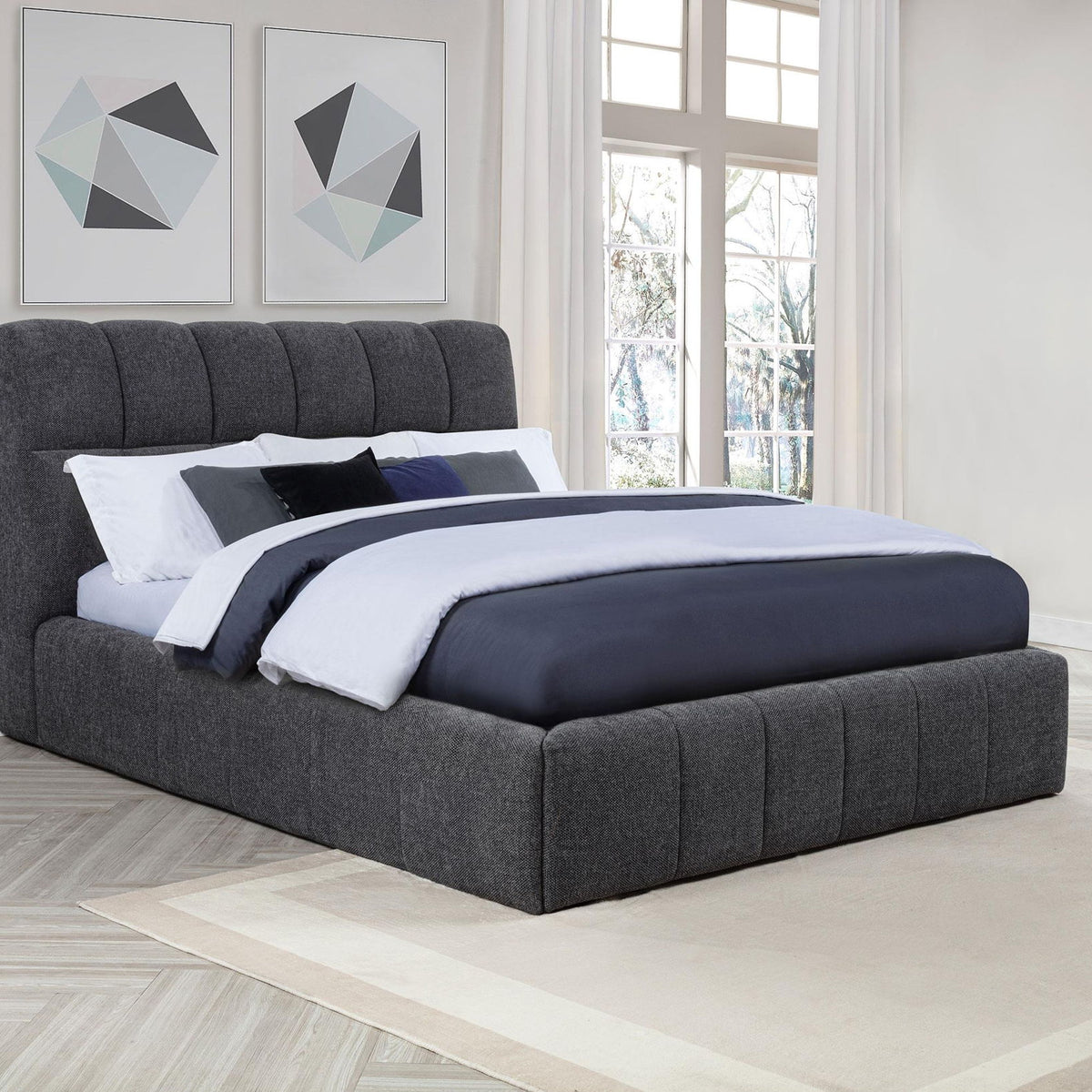 Nollet 48-inch Upholstered Queen Panel Platform Bed Grey