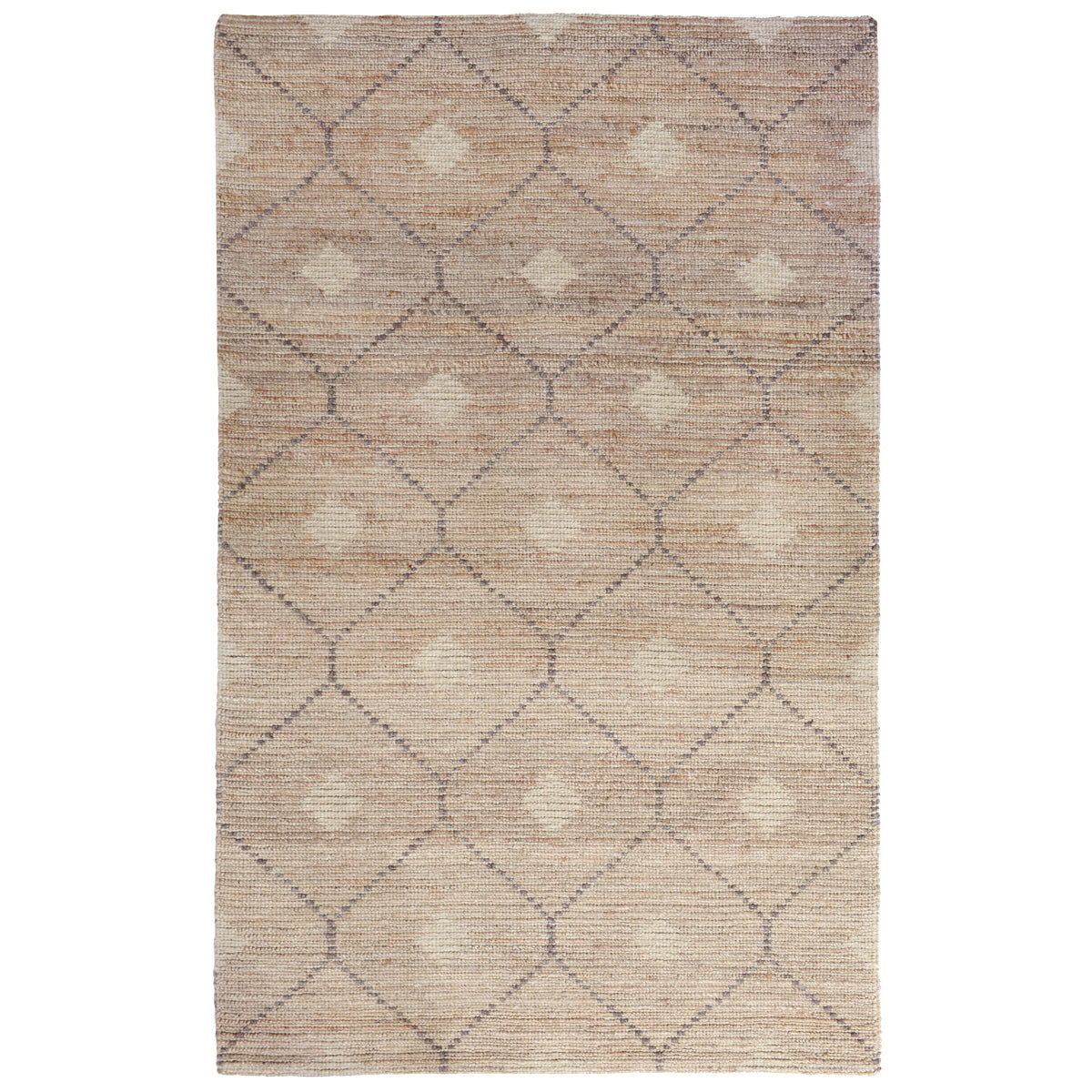 Rectangular natural beige rug with overlapping diamonds and subtle border framing