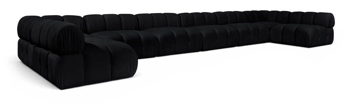 Black modular sectional sofa with padded chaise and corner modules