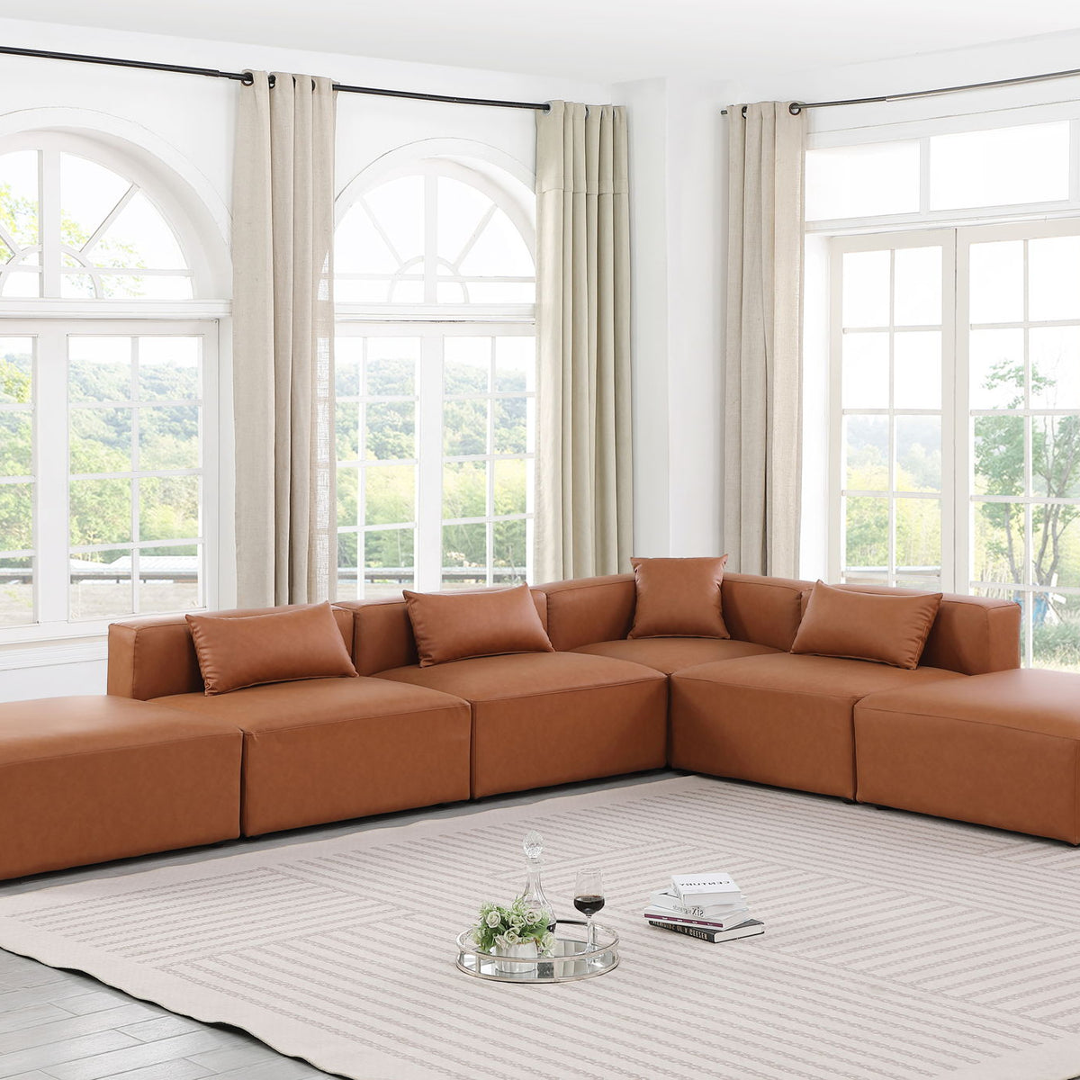 Cube - 6 Piece Modular Corner Armless Sectional - Cognac
