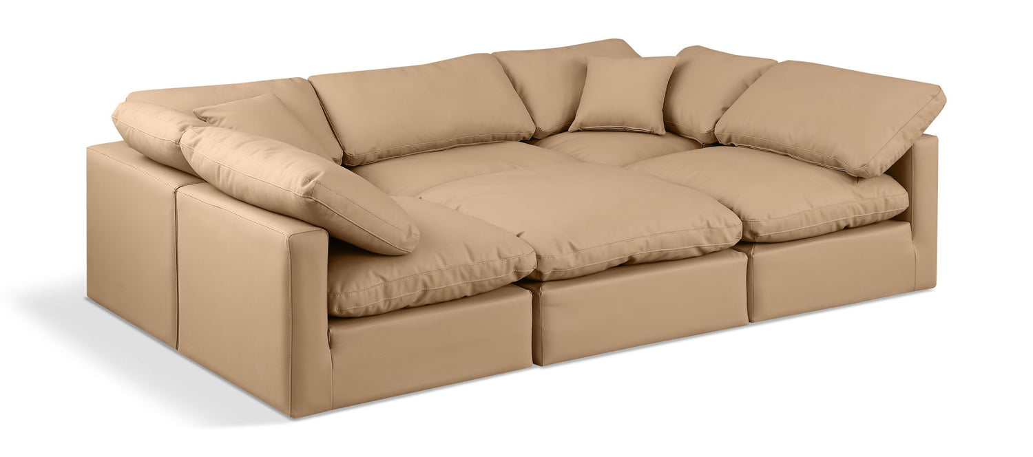 Indulge - Faux Leather 6 Piece Modular Sectional - Tan