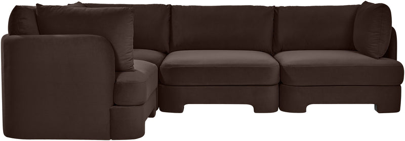 Chocolate brown velvet performance fabric sectional with chaise-style left arm