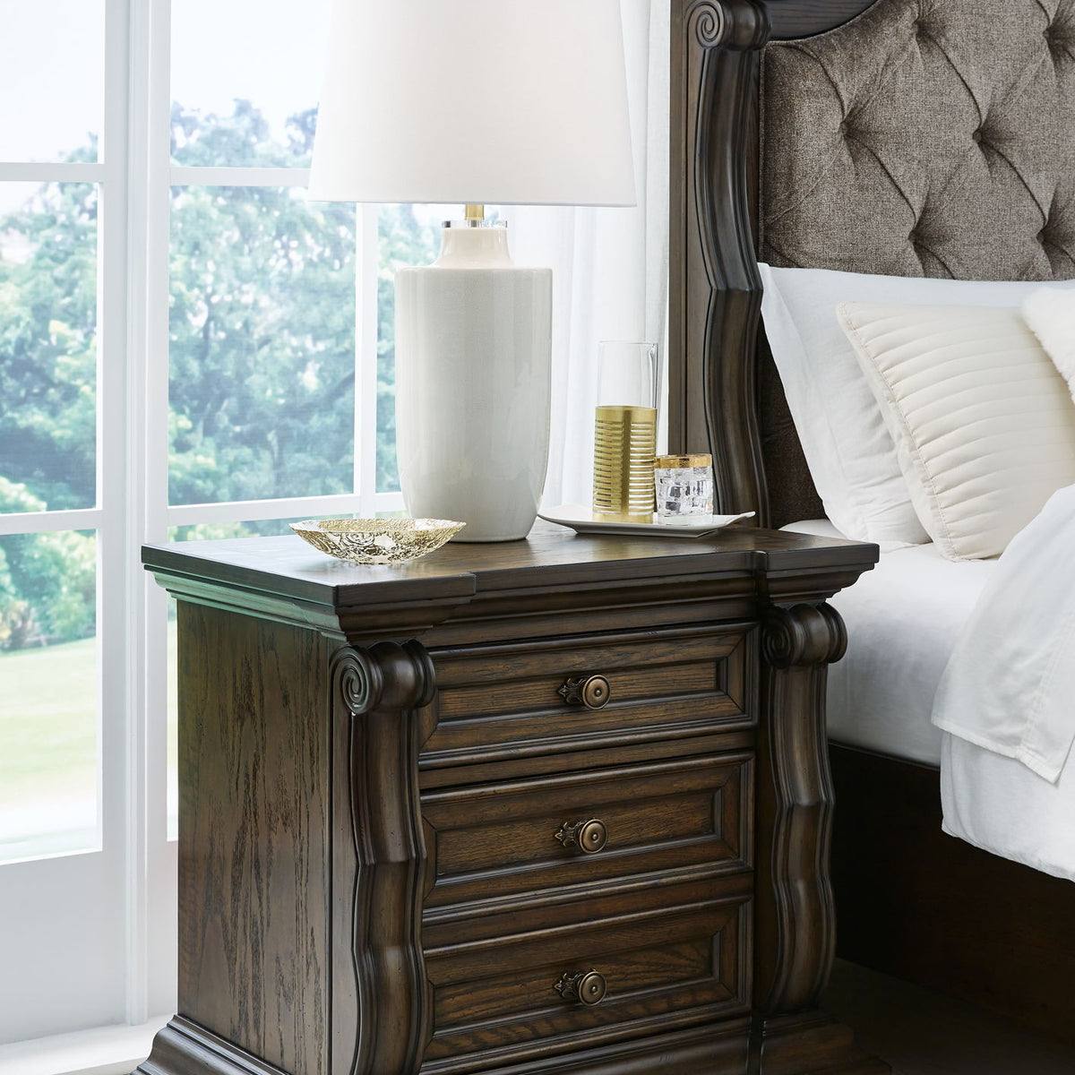 Maylee - Three Drawer Night Stand - Dark Brown