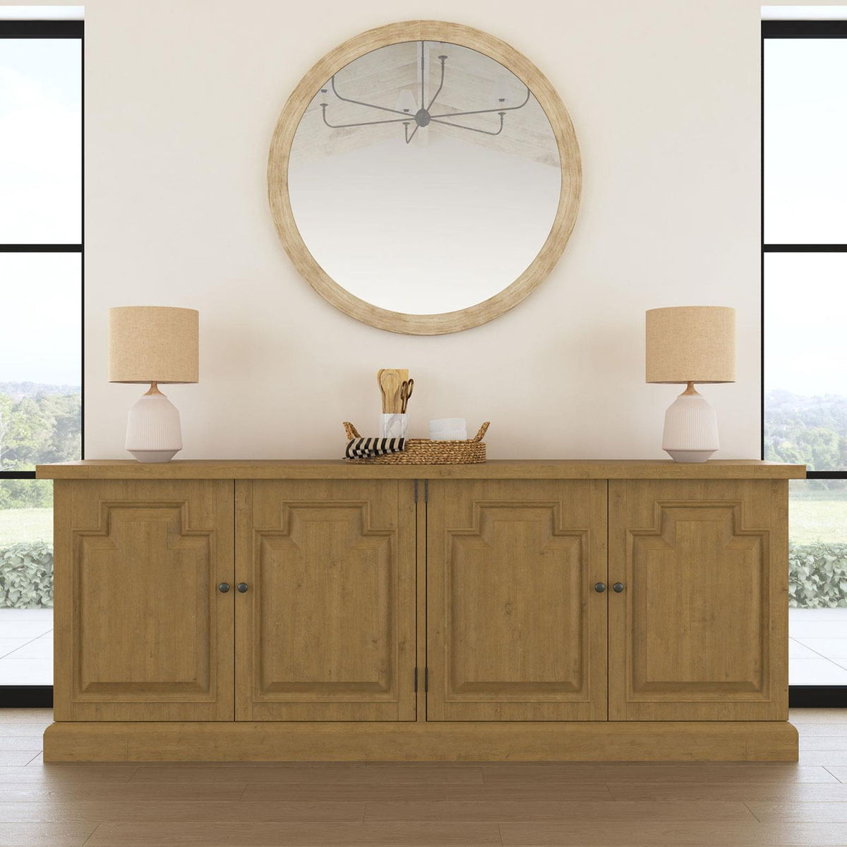 Florence 4-door Dining Sideboard Buffet Cabinet Rustic Honey