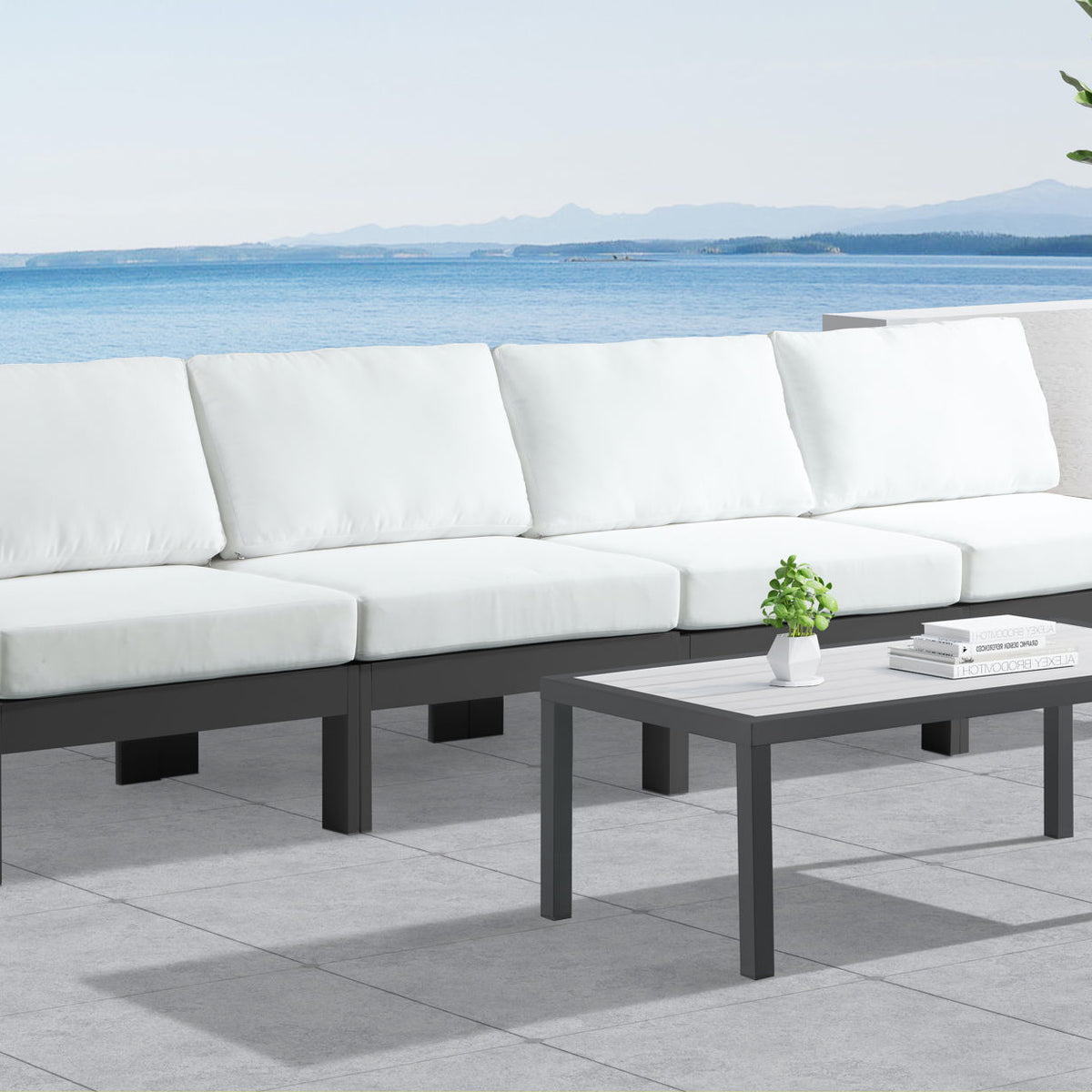 Nizuc - Outdoor Patio 4 Seat Armless Modular Sofa With Gray Frame