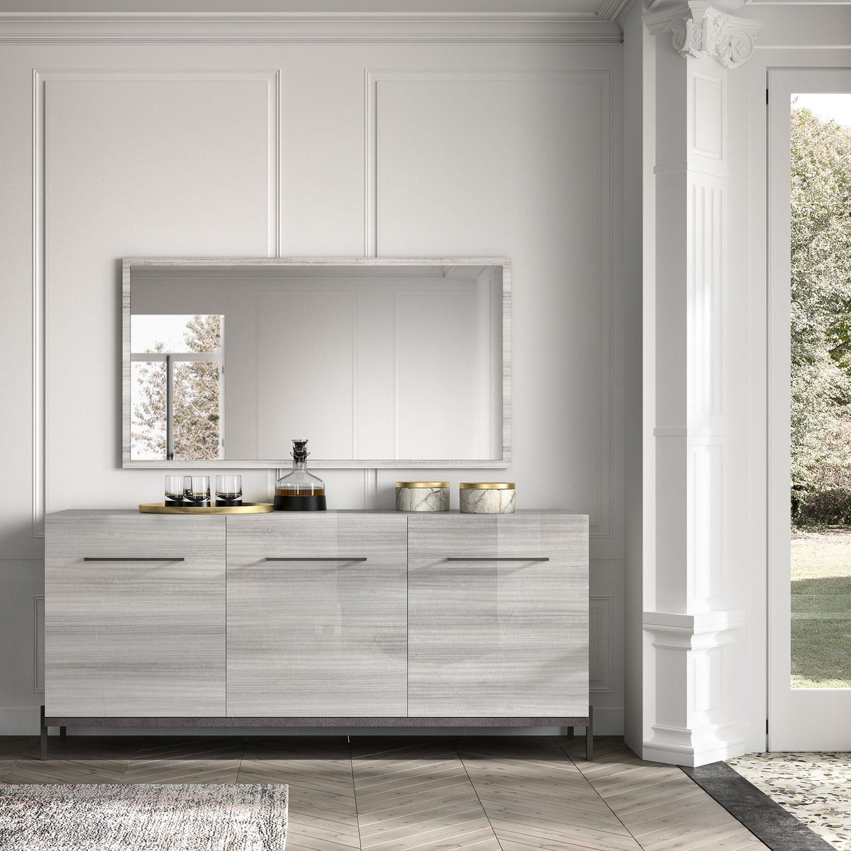 Pearl silver framed rectangular wall mirror, horizontal