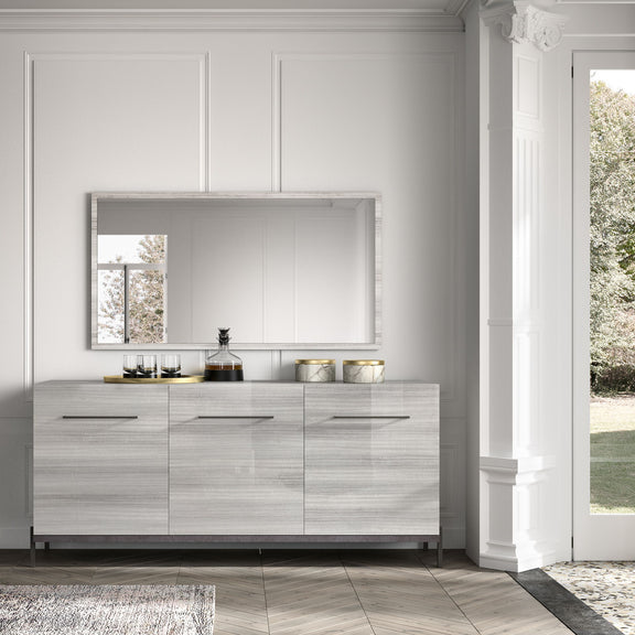 Pearl silver framed rectangular wall mirror, horizontal