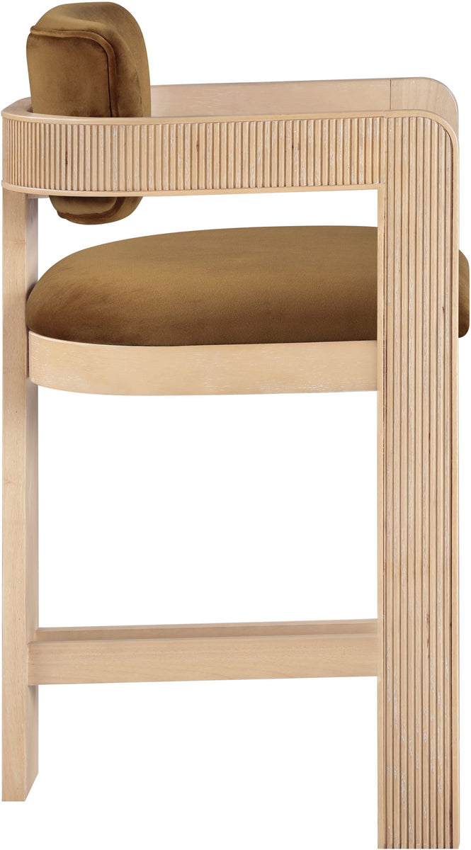 Sacha - Velvet Stool With Natural Base - Saddle