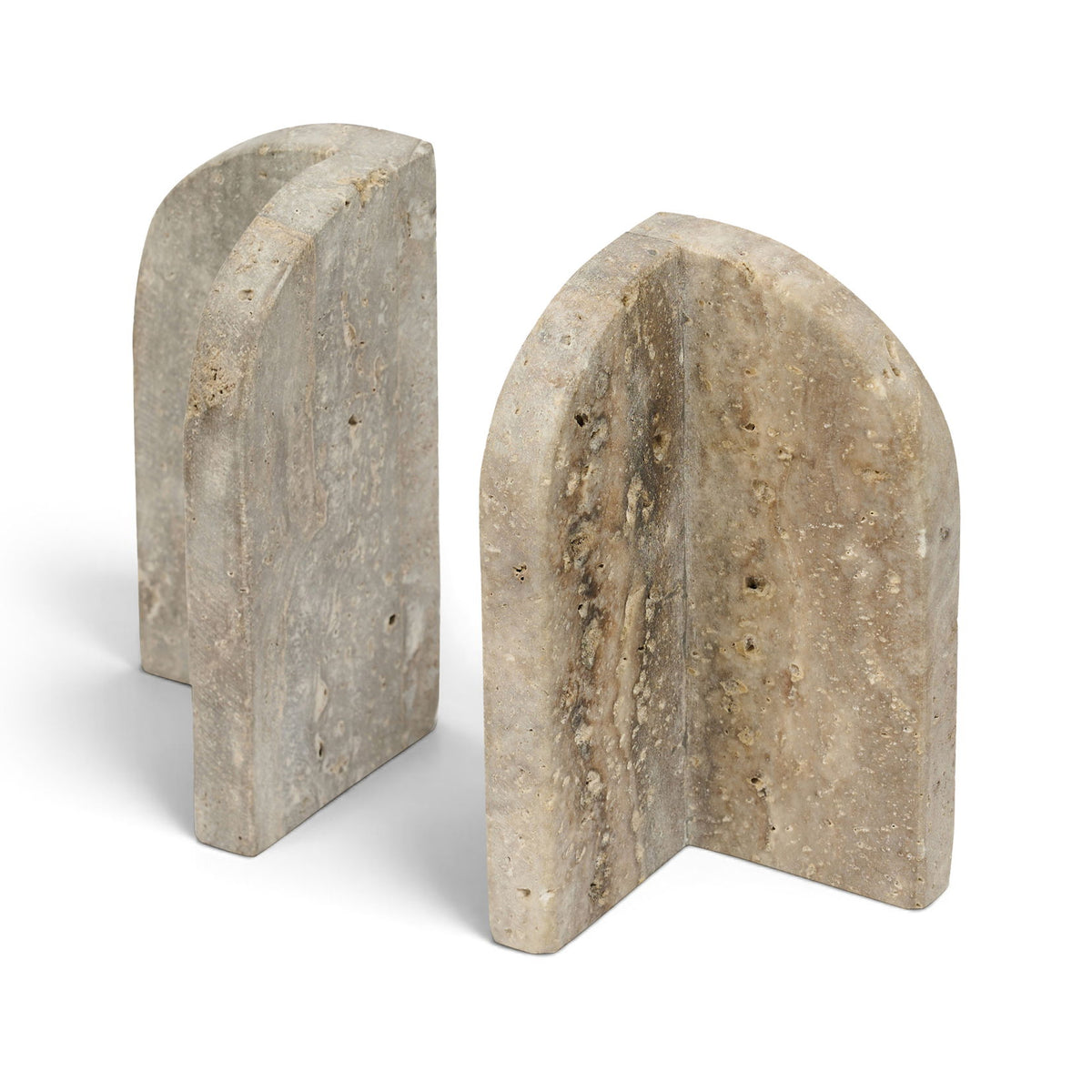 Light gray marble bookends with arched back and subtle speckling, set of 2