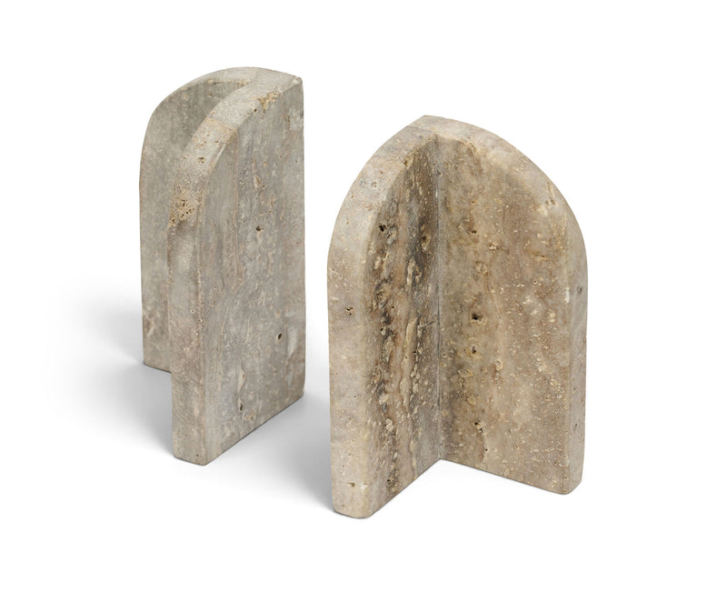 Light gray marble bookends with arched back and subtle speckling, set of 2