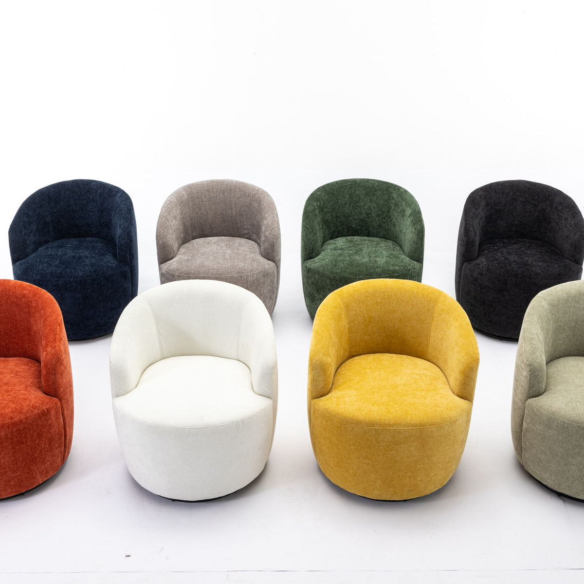 Chenille Fabric Swivel Accent Armchair Barrel Chair With Powder Coating Metal Ring