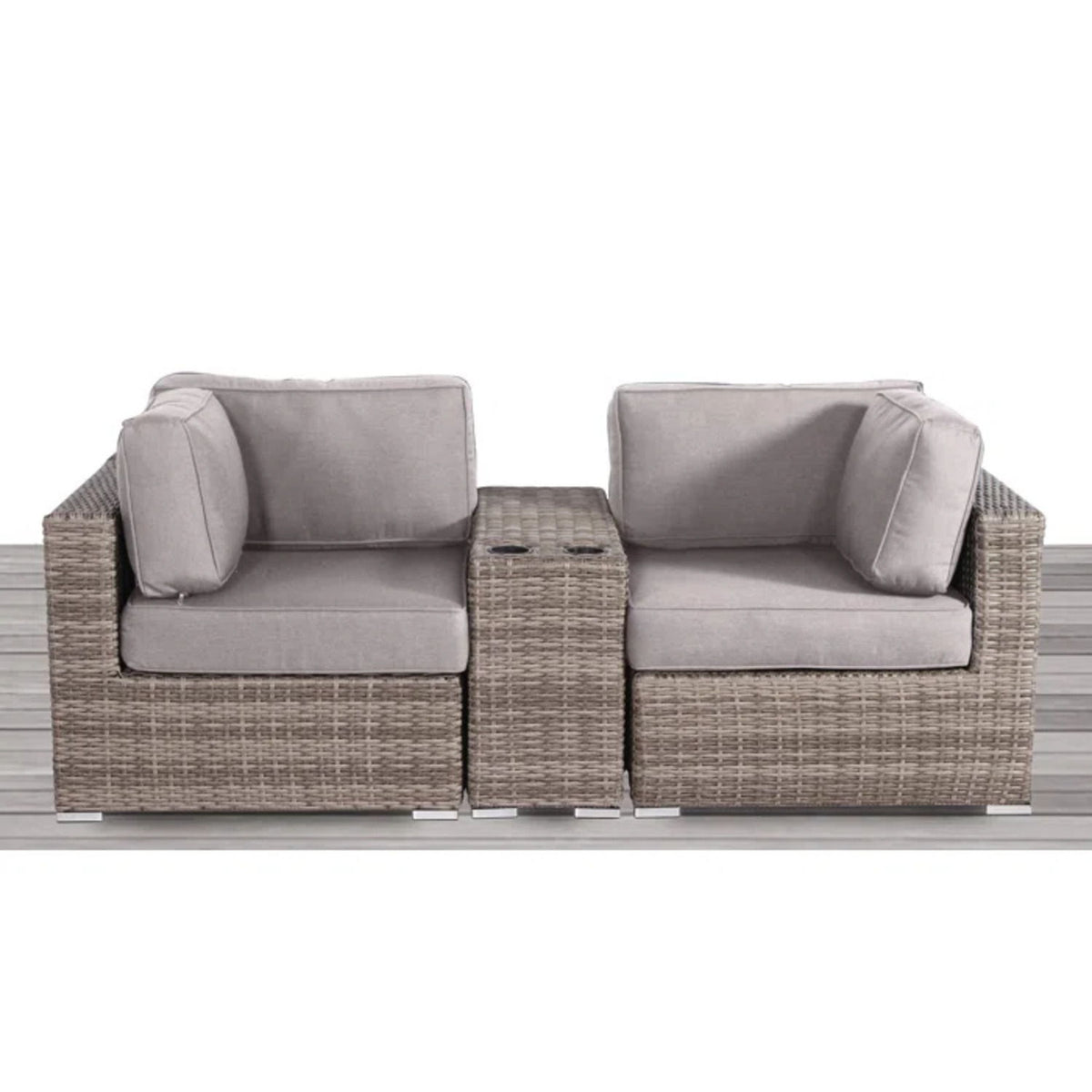 Outdoor Wicker Seating Group With Cushions, 2 Person - Gray