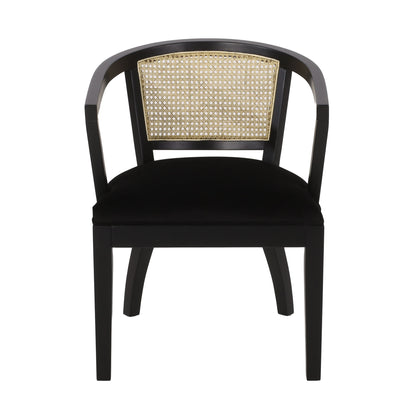 Elegant Dining Chair With Cane Web Backrests And Velvet Upholstery