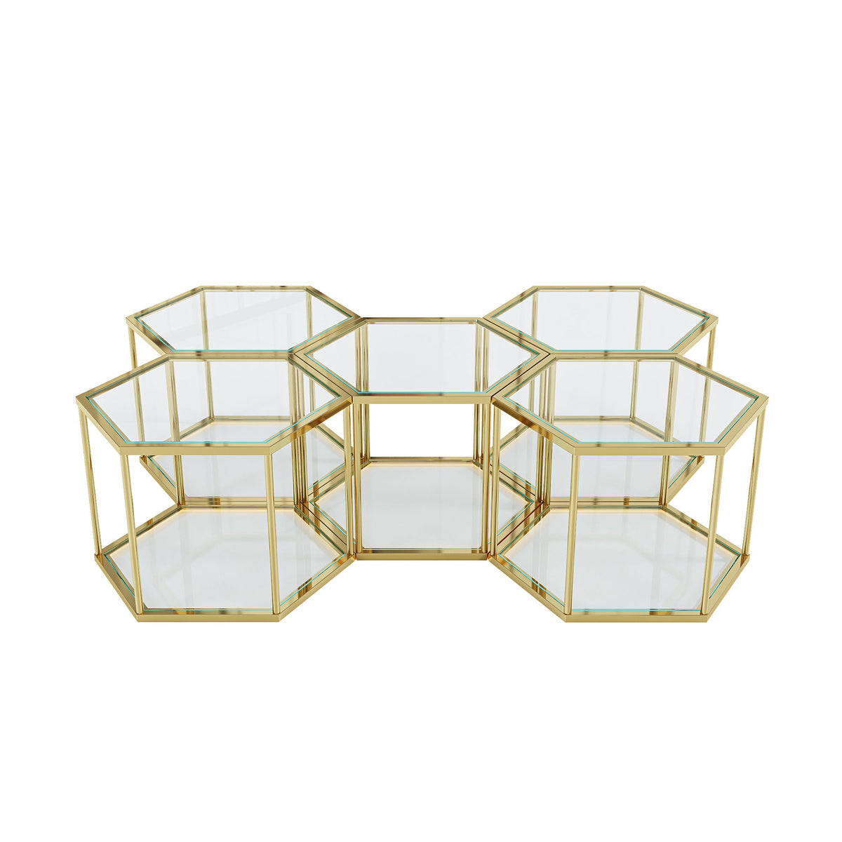 Modern Coffee Table With Double Layer Tempered Glass And Polygonal Design