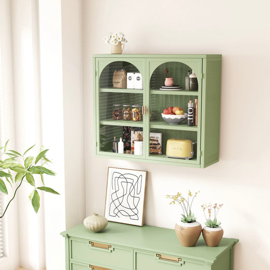 2 Door Wall Cabinet With 3 Tier Storage - Green