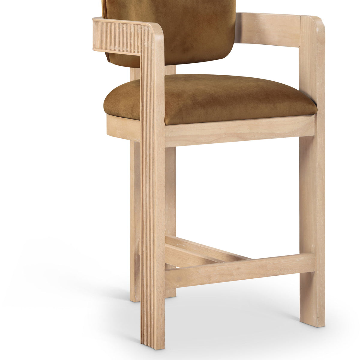 Sacha - Velvet Stool With Natural Base - Saddle