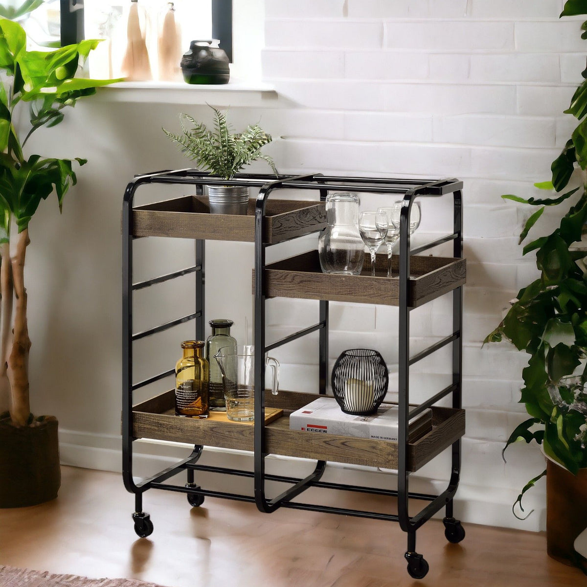 Vorrik - Serving Cart - Black / Walnut
