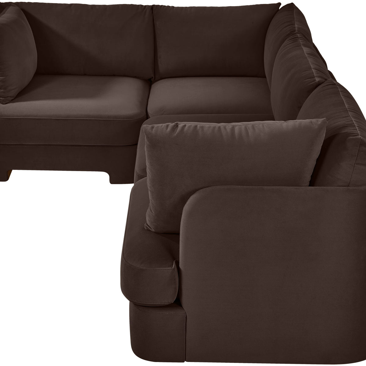 Dark brown velvet performance fabric sectional with corner chaise and accent pillow