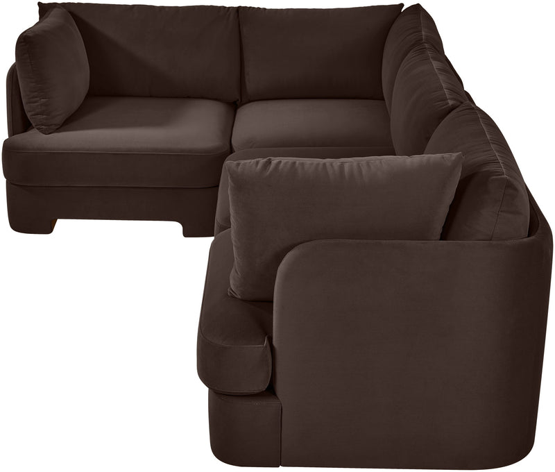 Dark brown velvet performance fabric sectional with corner chaise and accent pillow