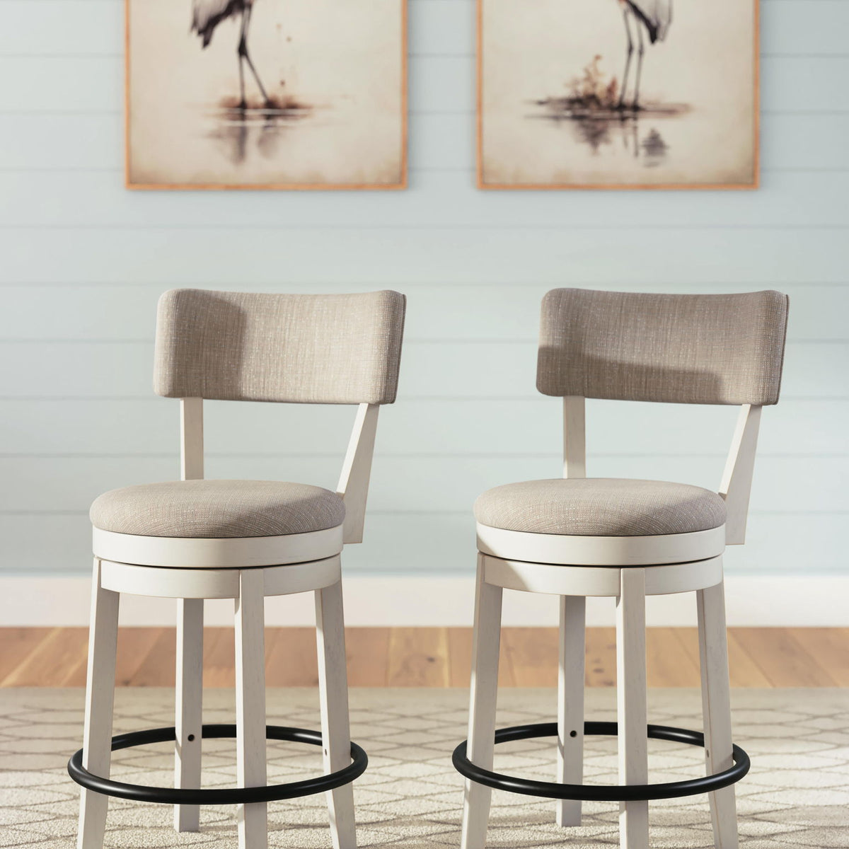 Robbinsdale - Upholstered Swivel Barstool (Set of 2) - Antique White