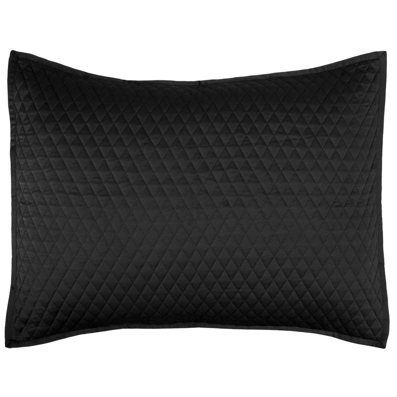 Black diamond-quilted pillow sham front with textured diamond pattern