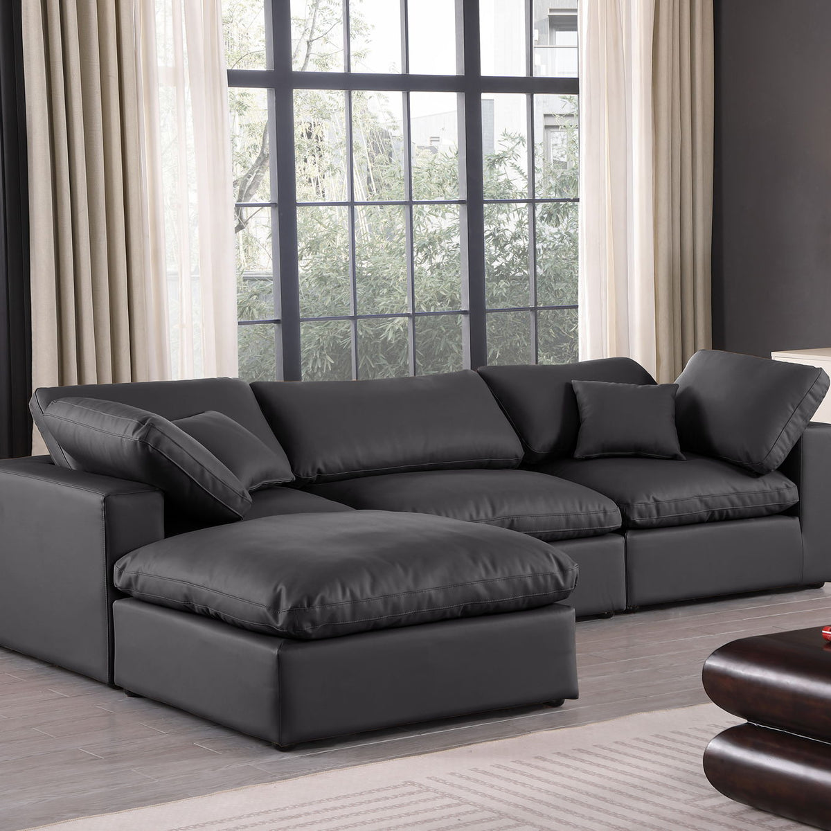 Comfy - 4 Piece Faux Leather Modular Sectional With Chaise